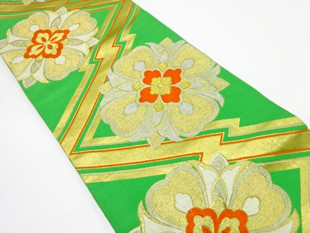 JAPANESE KIMONO / ANTIQUE FUKURO OBI / SILK / WOVEN FLOWER CREST